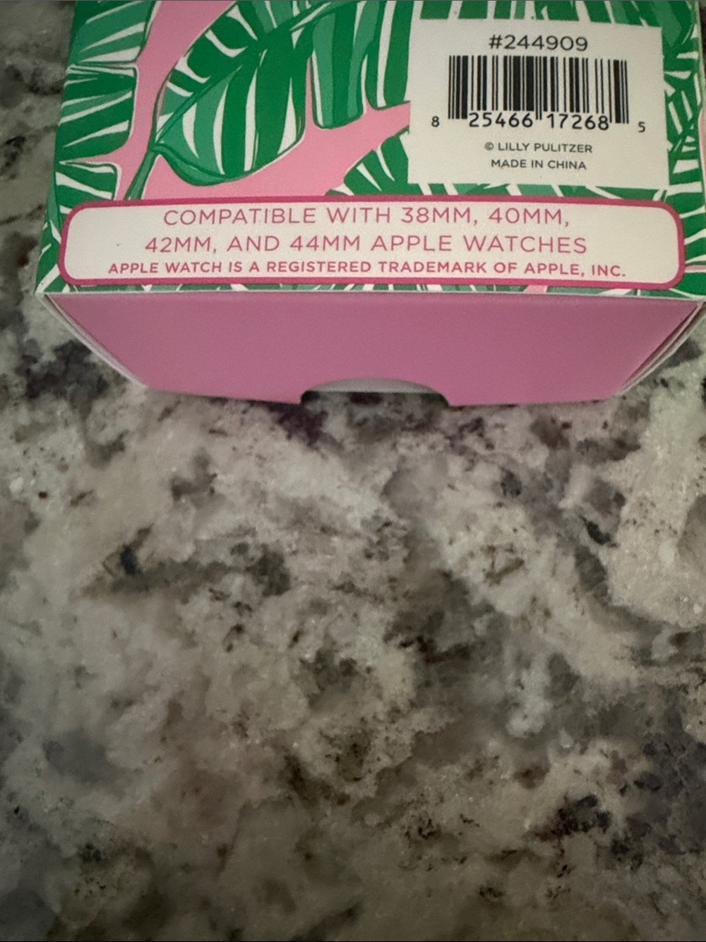 Lilly Pulitzer Pink Silicone Watch Band with Green Palm Print Apple 38,40,42,44 - Picture 2 of 3